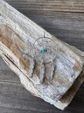 Native American STerling Silver Dream Catcher Pendant with Turquoise